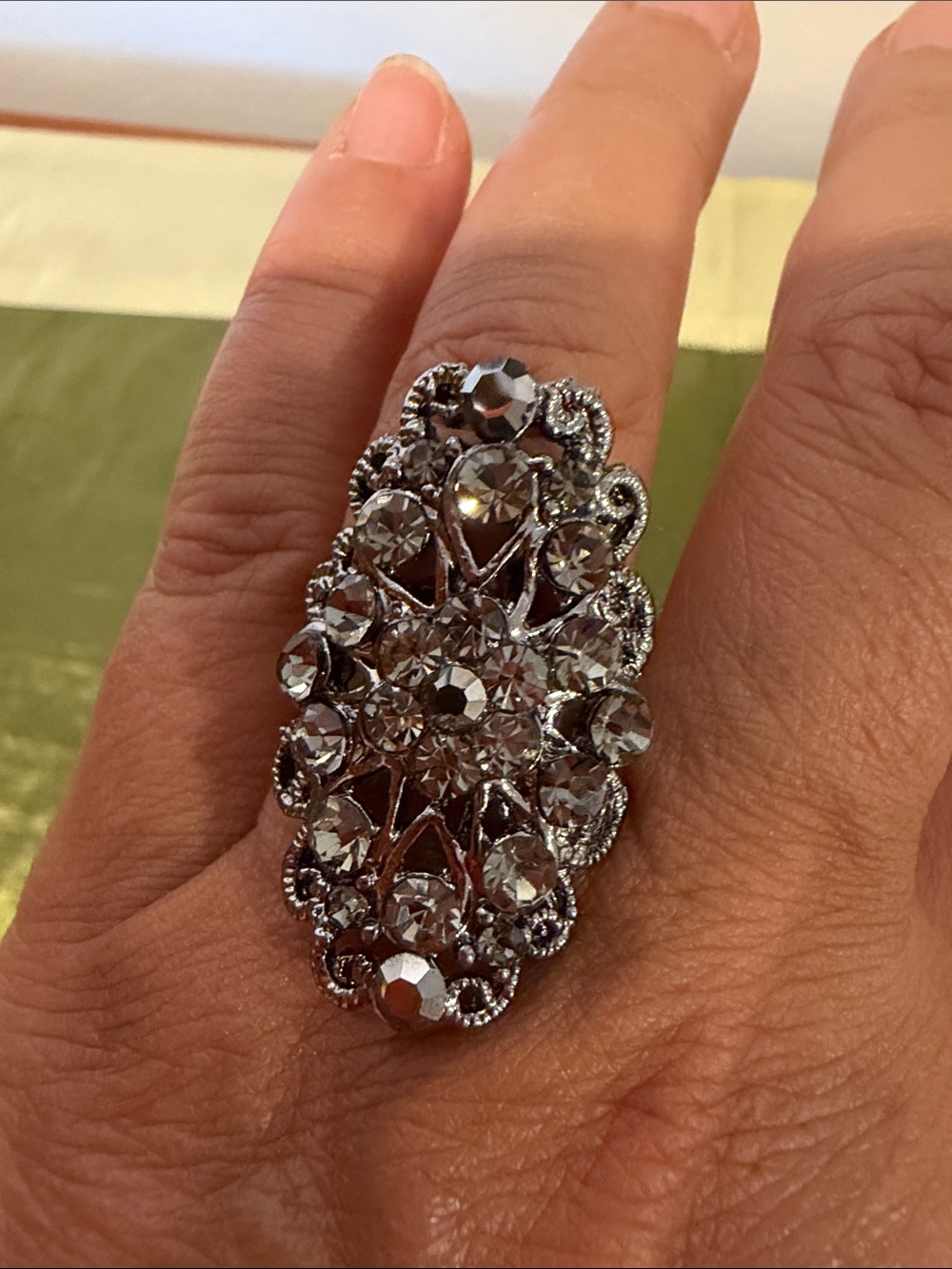 Silver Crystal Statement Cocktail Ring - Women Jewelry